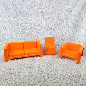 Vintage Mattel Barbie Mod Furniture Orange Sofa Chairs Lot of 3 Dream House 1973